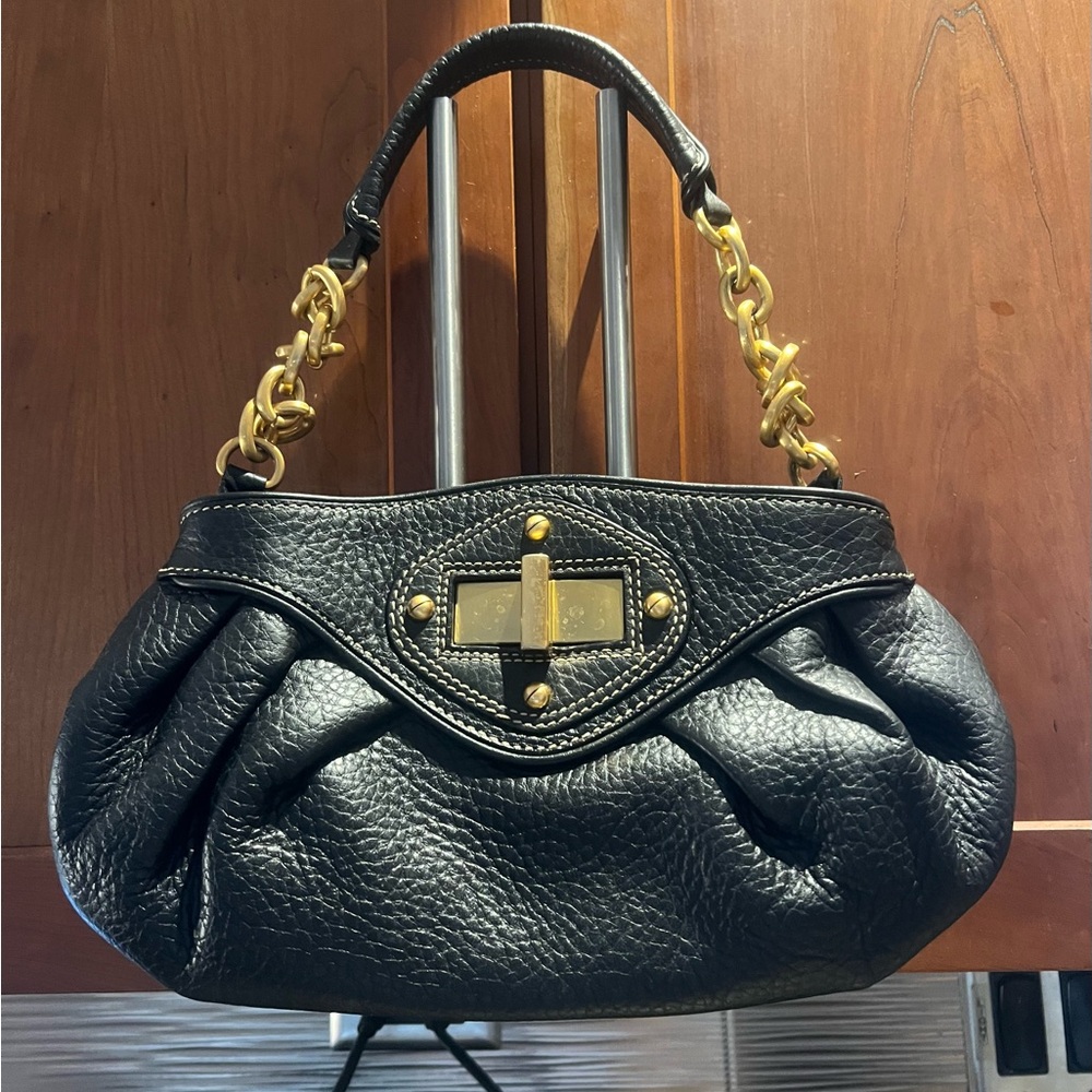 Shoulder Leather Bag With Heavy Metal Strap By Maxx New York.